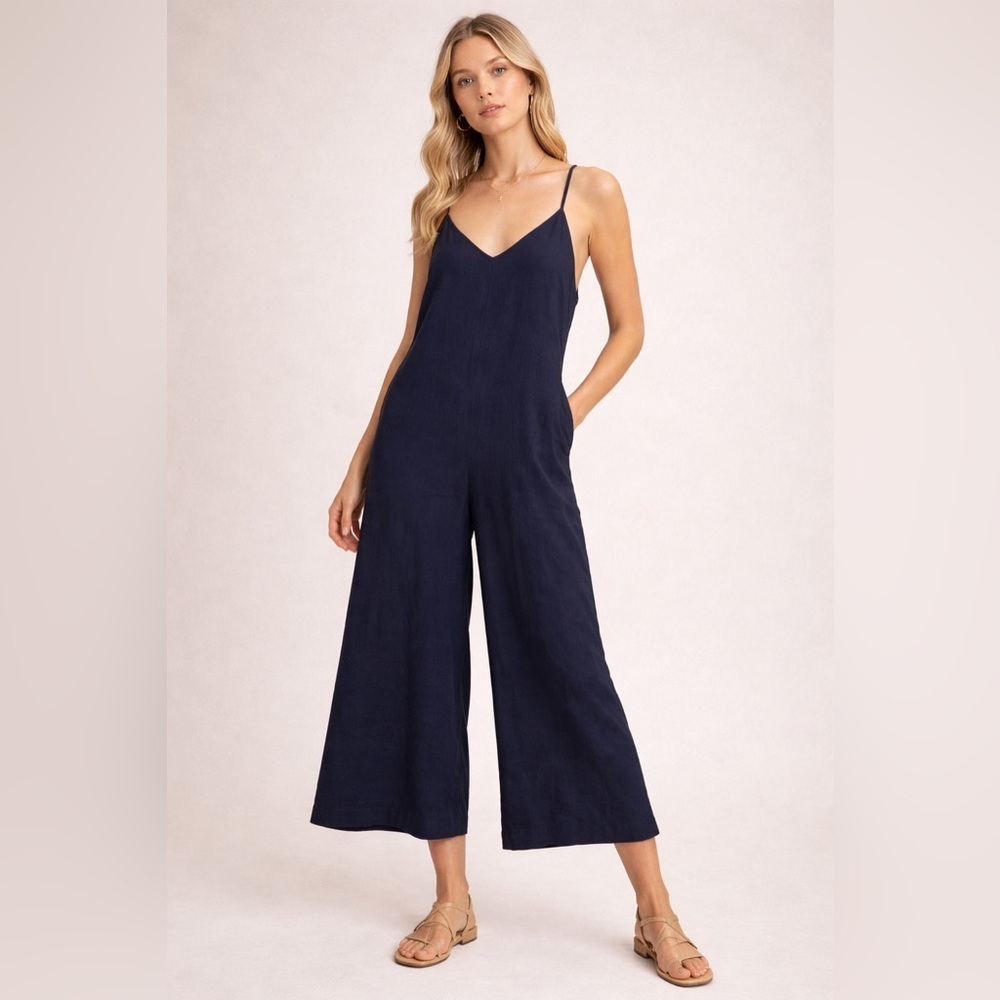 MOD REF Navy Wide Leg Jumpsuit Strappy Minimal Style Size M